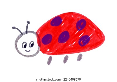 Felt pen childlike drawing of cute lady bug
