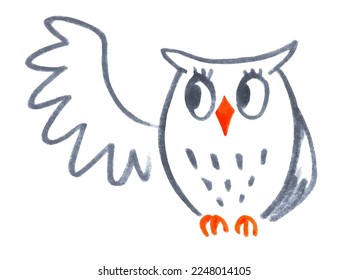 Felt pen childlike drawing of cute owl