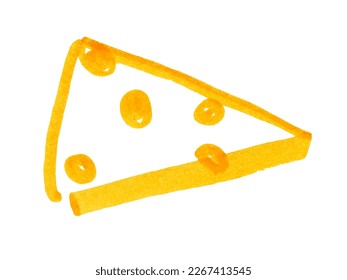 Felt pen childlike drawing of piece of cheese