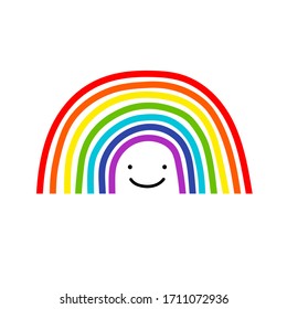 Felt pen childlike drawing of a rainbow. Vector illustration. isolated.