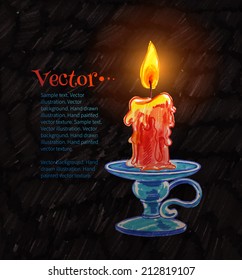 Felt pen drawing of burning candle. Vector illustration.