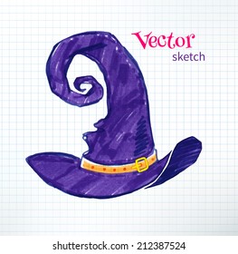 Felt pen drawing of witches hat. Vector illustration.