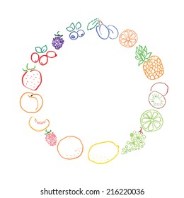 felt pen fruits circle vector frame