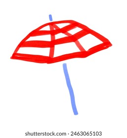 Felt pen hand drawn vector illustration of child drawing of beach umbrella parasol