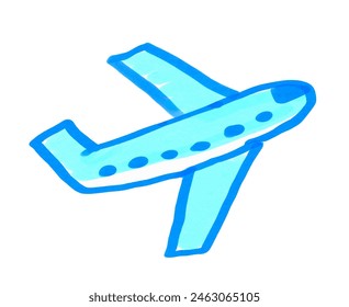 Felt pen hand drawn vector illustration of child drawing of plane