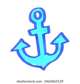 Felt pen hand drawn vector illustration of child drawing of anchor
