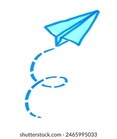 Felt pen hand drawn vector illustration of child drawing of paper plane