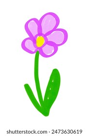 Pluma de fieltro dibujado a mano Ilustración vectorial de dibujo infantil de flor con hojas