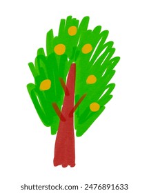 Felt pen hand drawn vector illustration of child drawing of tree