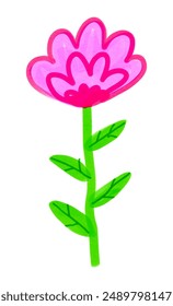 Felt pen hand drawn vector illustration of child drawing of flower with leaves
