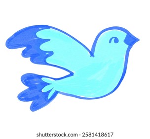 Felt pen hand drawn vector illustration of child drawing of adorable cute flying dove