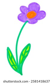 Felt pen hand drawn vector illustrations of child drawings of flower