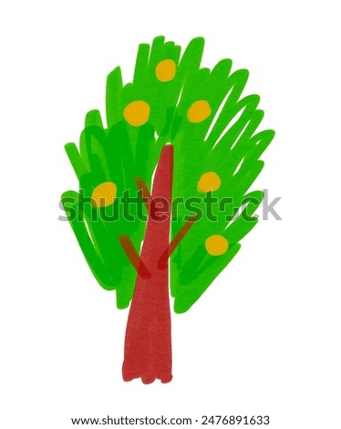 Felt pen hand drawn vector illustration of child drawing of tree