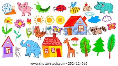 Felt pen hand drawn vector illustrations collection of child drawings and doodles