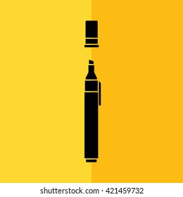 Felt pen icon. Pencil vector illustration. Yellow background