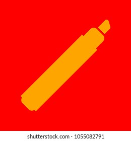 Felt pen icon. Vector. Orange icon with white holes if exist at red background. Isolated.