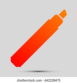 Felt pen icon. Vector. Orange, red-yellow icon with shadow on gray background.