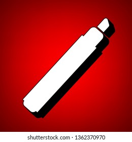 Felt pen icon. Vector. Perspective view of white icon with black outline at reddish background.