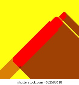 Felt pen icon. Vector. Red icon with two flat reddish shadows on yellow background.