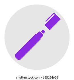Felt pen icon. Vector. Violet flat icon on light gray circle at white background. Isolated.