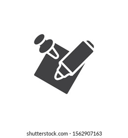 Felt pen and memo paper vector icon. filled flat sign for mobile concept and web design. Notepaper with pen glyph icon. Symbol, logo illustration. Vector graphics