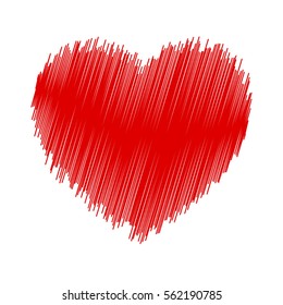 Felt pen painted valentine heart. Different shaded holiday love symbol. Cute Romantic sign doodles like. Textured wish pictogram. Pencil stroke line shape. Isolated logo design element. EPS10 vector.