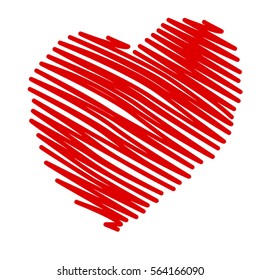 Felt pen painted valentine heart. Different shaded holiday love symbol. Cute Romantic sign doodles like. Textured wish pictogram. Pencil stroke line shape. Isolated logo design element. EPS10 vector.