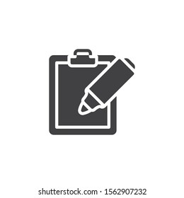 Felt pen and paper clipboard vector icon. filled flat sign for mobile concept and web design. Note pad and marker pen glyph icon. Writing form symbol, logo illustration. Vector graphics