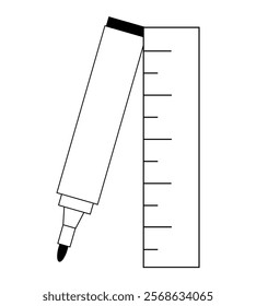 Felt pen and ruler, icon, style, pen, line, vector illustration, 10EPS