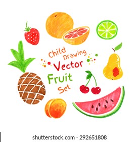 Felt pen vector childlike drawings of fruit.