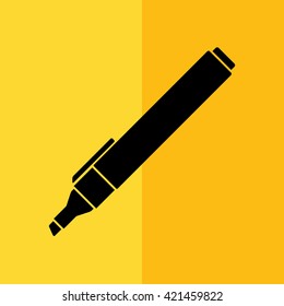 Felt pen vector icon. Pencil vector illustration. Yellow background