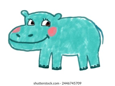 Felt pen vector illustration of cute hippopotamus