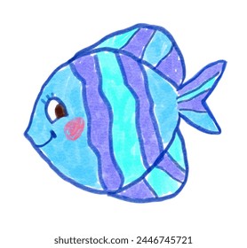 Felt pen vector illustration of cute fish