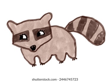 Felt pen vector illustration of cute raccoon