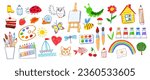 Felt pen vector illustrations collection of child drawings of art supplies and doodles