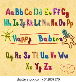 Felt tip fun and cute children's alphabet on paper texture