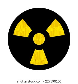Felt tip marker yellow radiation sign on a black circle design element.