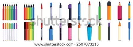 Felt tip pen icons set. Large collection of colorful pen markers perfect for any design project