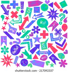 Felt tip pen vector design element set with arrows, shapes and text bubbles, easy edit color