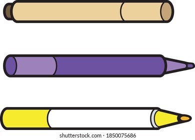 felt tip pens cartoon vector illustration from different angles. Outlines and fills on separate layers for easy re-coloring