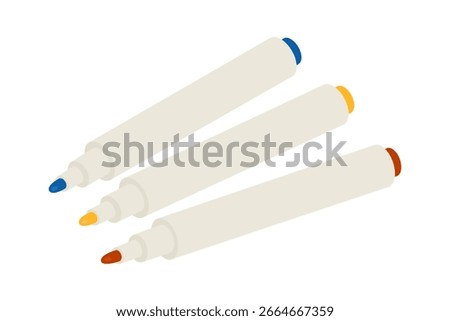 Felt tip pens - hand drawn isometric vector illustration.
