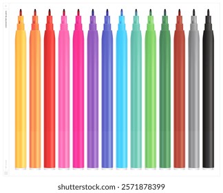 Felt tip pens. Vector illustration. NO stroke.