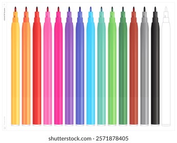 Felt tip pens. Vector illustration. Fill and stroke.