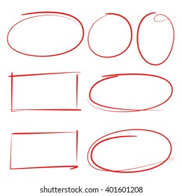 felt-tip pen circles, rectangles, highlighter frames vector set