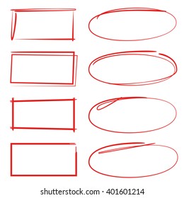 felt-tip pen circles, rectangles, highlighter frames vector set