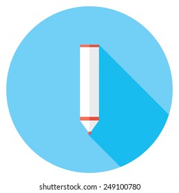  Felt-tip pen flat icon. Modern flat icons with long shadow effect in stylish colors. Icons for Web and Mobile Application. EPS 10.