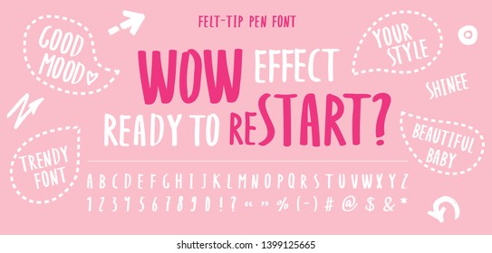 Felt-tip pen font. Alphabet. Lettering. Design