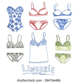 Felt-tip pen sketch. Vector illustration. Lingerie set.