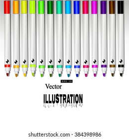 Felt-tip pens on a white background.