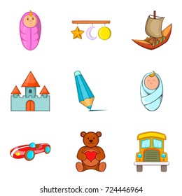 Felt-toys icons set. Cartoon set of 9 felt-toys vector icons for web isolated on white background